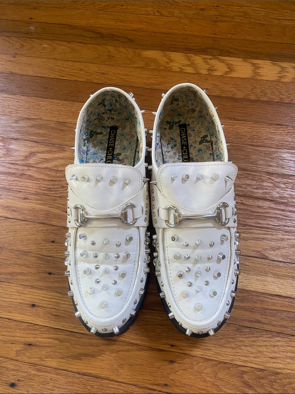Chase + Chloe Cream Studded Platform Loafers - Picture 2 of 6
